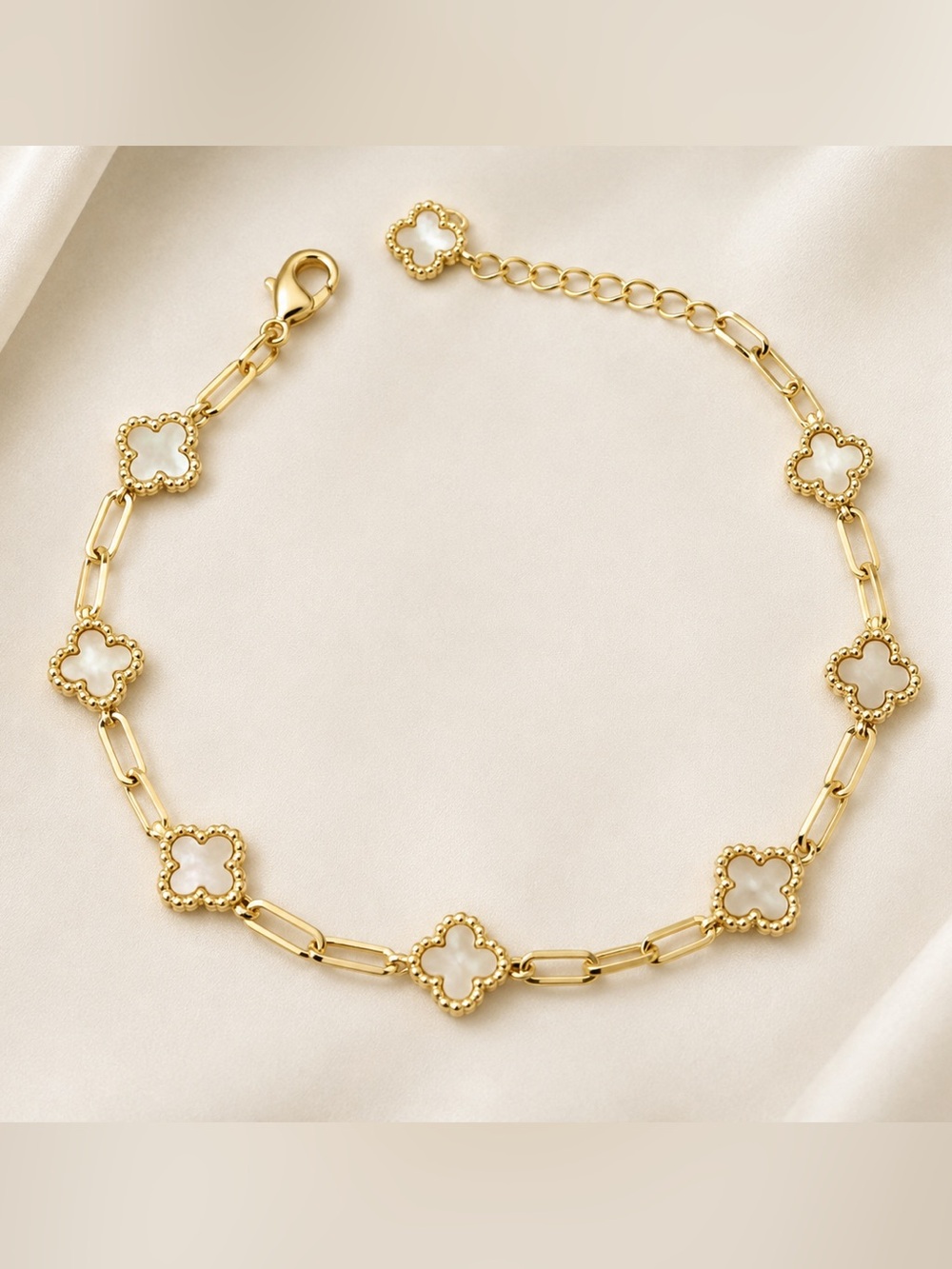 18K Gold Filled Natural Mother of Pearl Clover Anklet